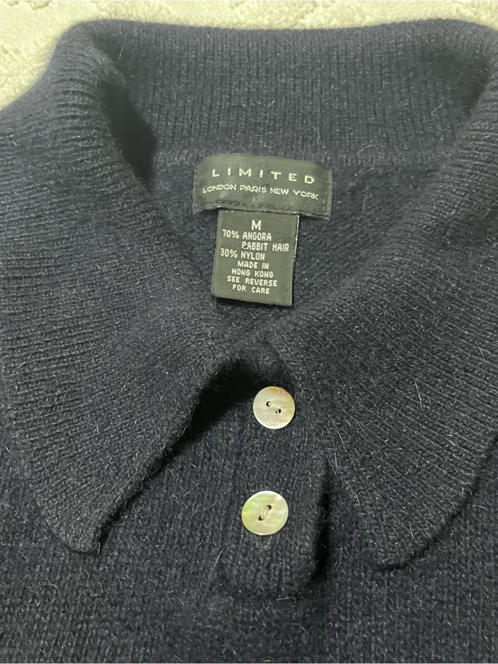 Limited Navy Short-Sleeve Polo Sweater Angora Rabbit Hair - Picture 2 of 4